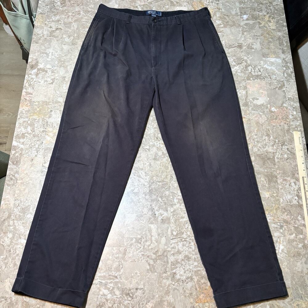 Polo Ralph Pants Mens 38x34 (fits 38x32) Black Hammond Pleated Cuffed Trouser - Picture 2 of 16